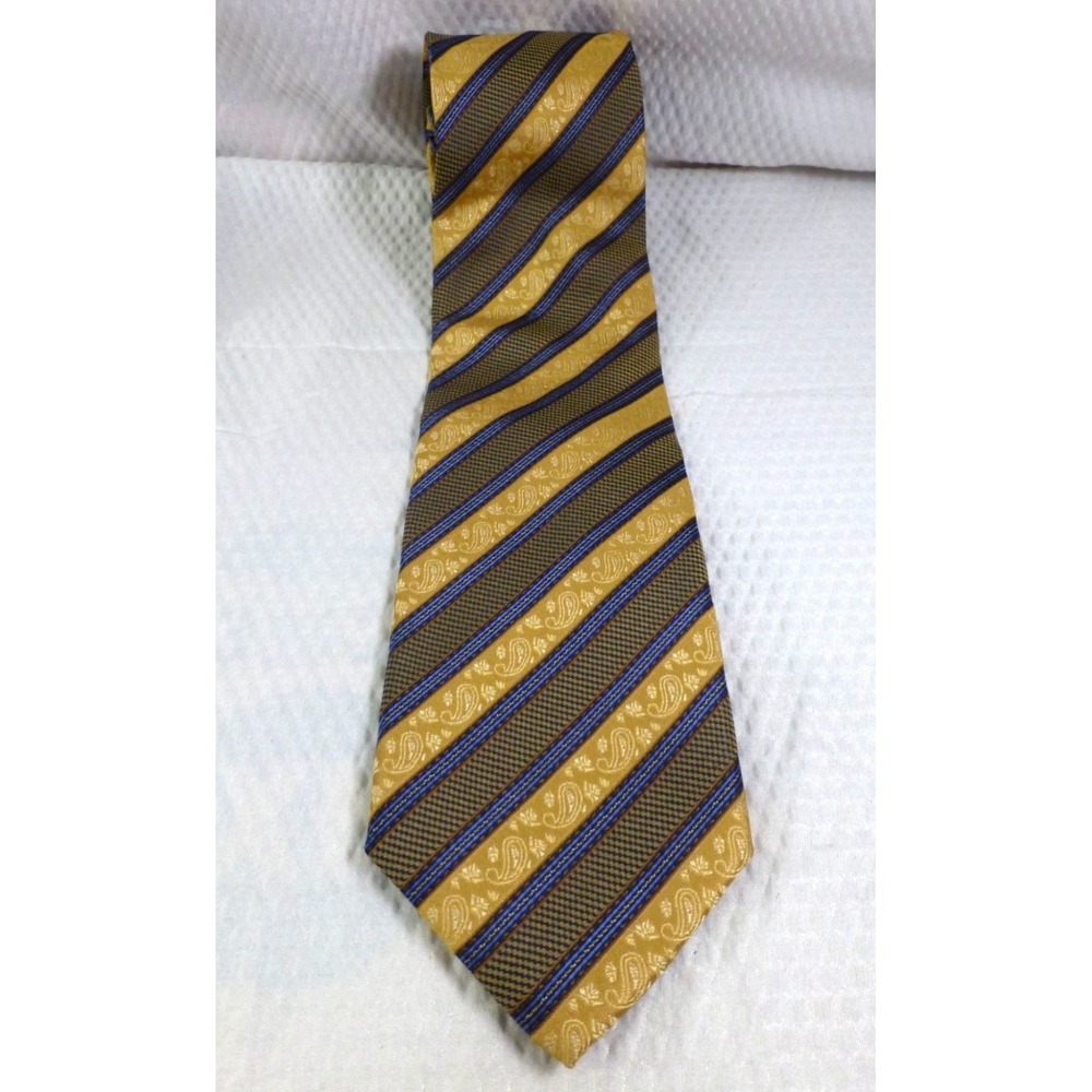 Peacock Handmade Silk Tie With Gold & Blue Stripes